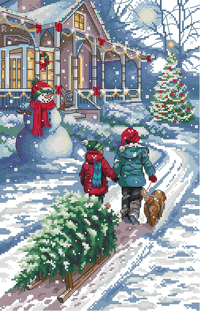 Awesocrafts Cross Stitch Kits, Christmas Snow Scene Easy Patterns Cross Stitching Embroidery Kit Supplies, Stamped (Stamped)