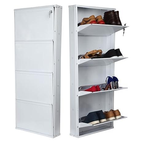 HOUZIE Powder Coated 21 4 Door Steel Shoe Rack -White