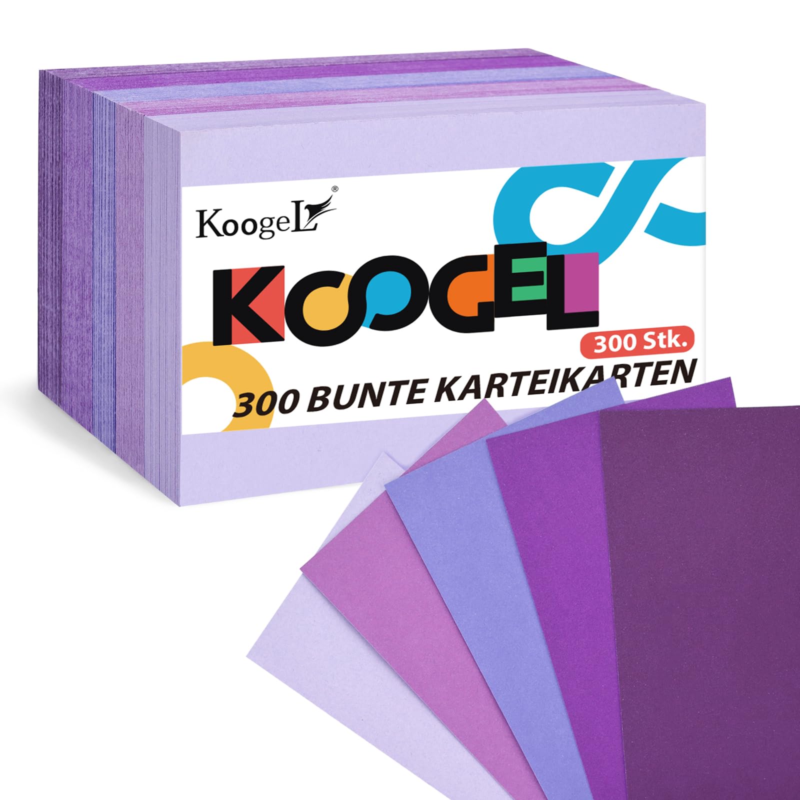 Koogel 300 Blatt Karteikarten, Blanko Karteikarten 12,5 x 7,5 cm Bunte Karteikarten 5 Farben Notizkarten Lernkarten für Schule Lernen Büro Spielkarten
