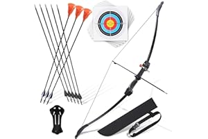 CrazyMouse Bow and Arrow for Teens Beginners Adults Recurve Bow Set 8 Arrows 5 Target Face Archery Longbow Kit Backyard Games Gift for Outdoor Sports