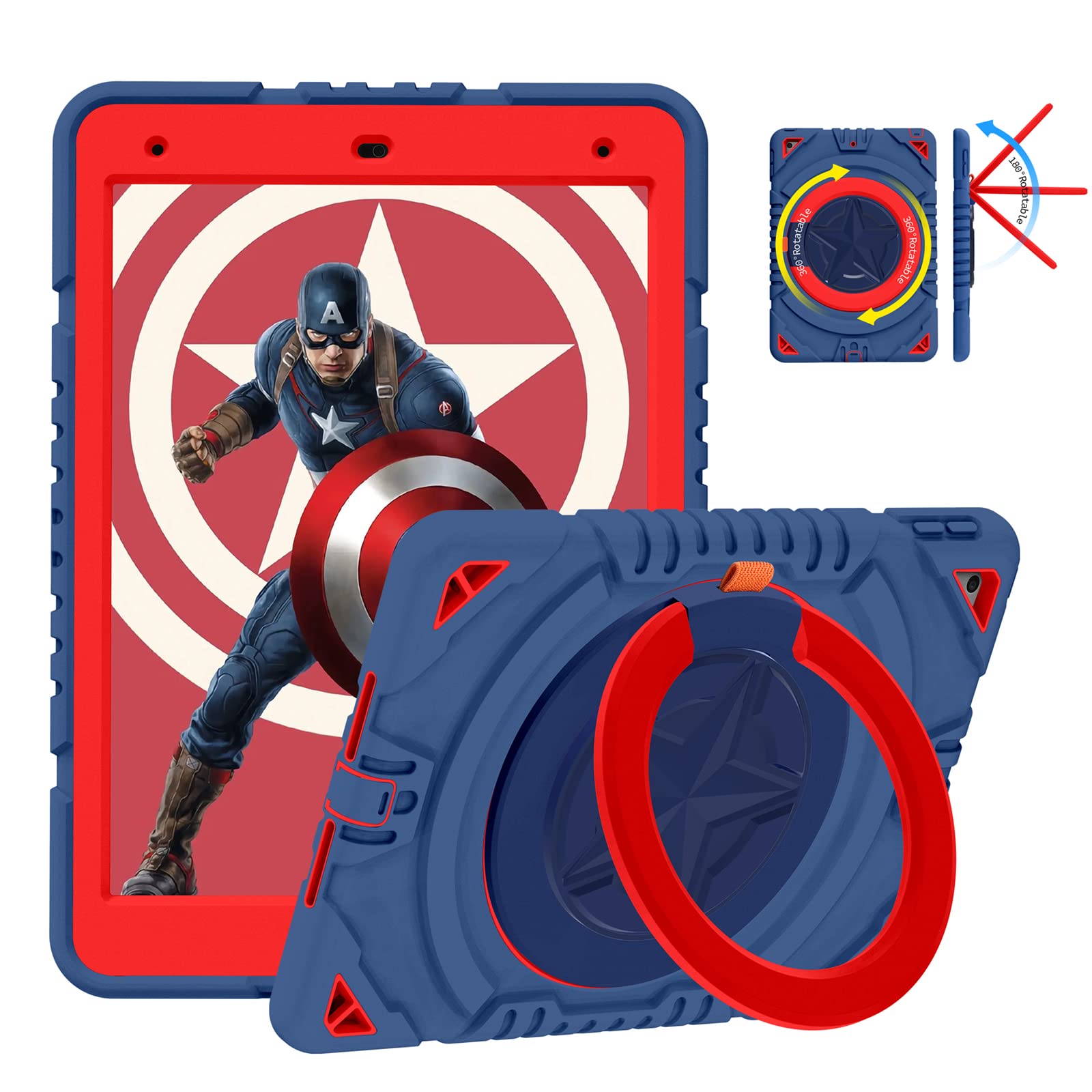 XZC iPad 9th/ 8th/ 7th Generation Case (iPad 10.2inch Case 2021/2020/2019) Heavy Duty Shockproof Bumper Cover with 360 Rotating Stand/Pencil Holder/Strap (Blue 3)
