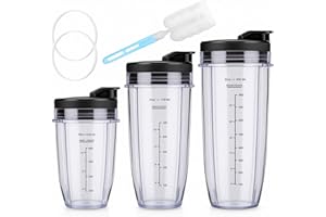 REVORIT Ninja Blender Cups Replacement Parts 18 24 32 oz Cups for Blender with Sip & Seal Lids Nutri Auto IQ Accessories BL450 BL456 BL480 BL482 BL642 BL682 SS101 SS151 SS351