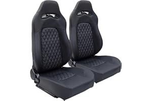 WTRAVEL Universal Racing Seats Bucket Seats Reclinable Car Seats Adjustable Sport Seats PU Leather with Sliders 2 pcs (Black, 36.8"×20.6"×22.6")