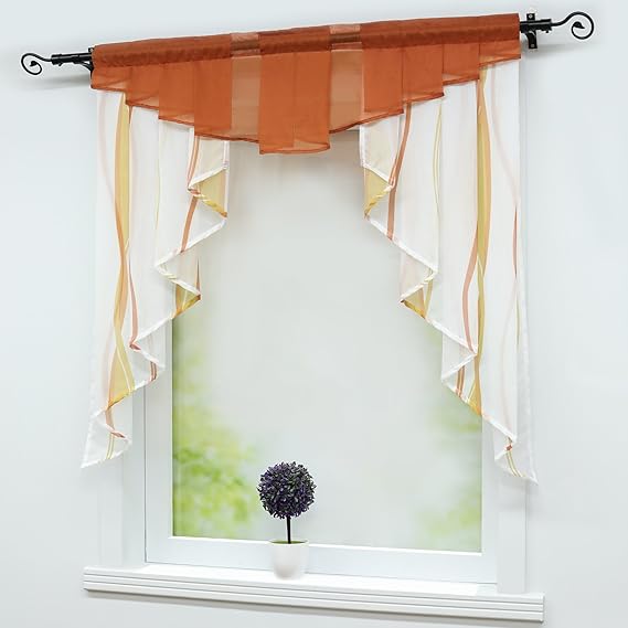 Joyswahl Kleinfenster Voile Fenstergardinen mit Tunnelzug 'Marie' Scheibengardinen BxH 80x80cm Orange 1er Pack