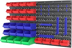 WORKPRO Pegboard Organizer Wall Mounted, 44PC Tool Storage Rack with Bins and Hooks, Peg Board Wall Organizer for Garage Organization, Workshop, Craft Room, Tool Wall Storage System