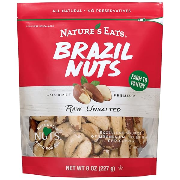 NATURE’S EATS RAW BRAZIL NUTS – WHOLE UNSALTED SUPERFOOD SNACK FROM BRAZIL – HEART HEALTHY, KETO, VEGAN – HIGH IN SELENIUM AND PROTEIN – PERFECT FOR BAKING, TRAIL MIX, OR SNACKING, 8 OZ