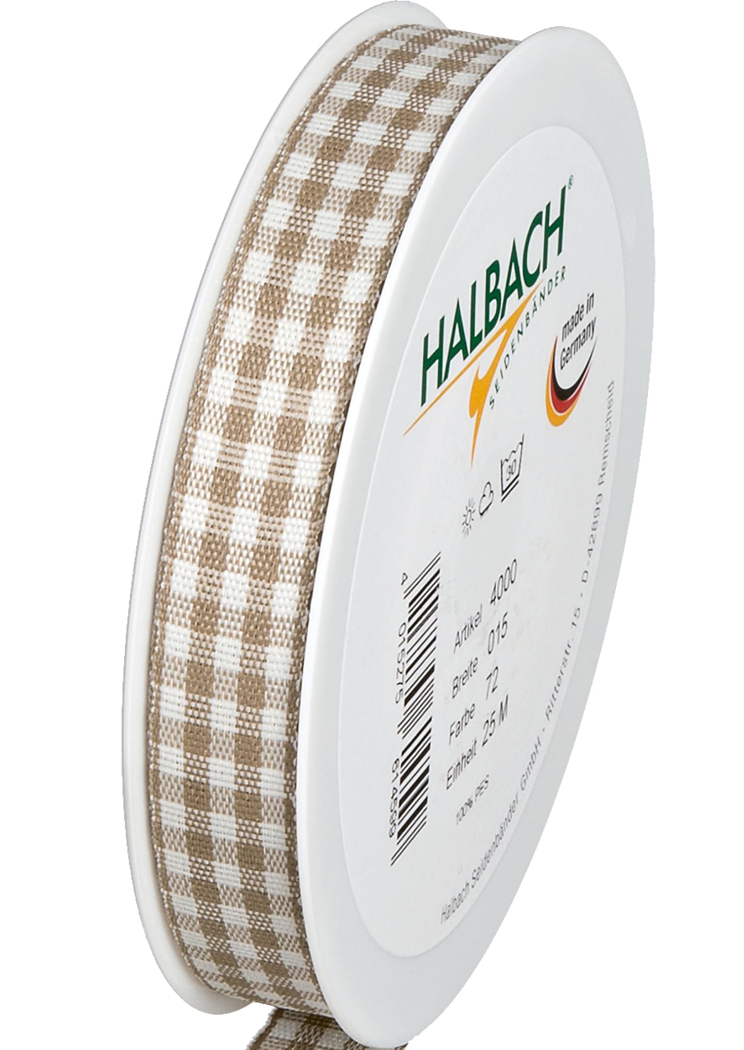 Halbach Seidenbänder Vichy Gift Ribbon 15mm Width Linen Check Ribbon for Gift Wrapping
