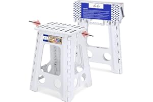 ACKO Folding Step Stool Foldable 17.5 Inch Stool 400 lbs Capacity,Plastic Stools for Adults and Kids,Collapsible Stool for Kitchen, Stepping Stool with Handle(White)