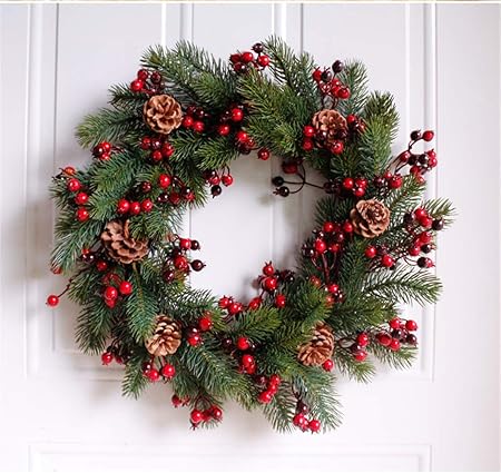 Centrotavola Natalizio Matrimonio.Liveinu Ghirlanda Di Fiori Artificiali Fatta A Mano Centrotavola Per Matrimoni Corona Per Porta Con Vimini Base Ghirlanda Natalizia Decorazione Per Festa A Casa 45 Cm Pigne Abete Con Bacca Amazon It Casa