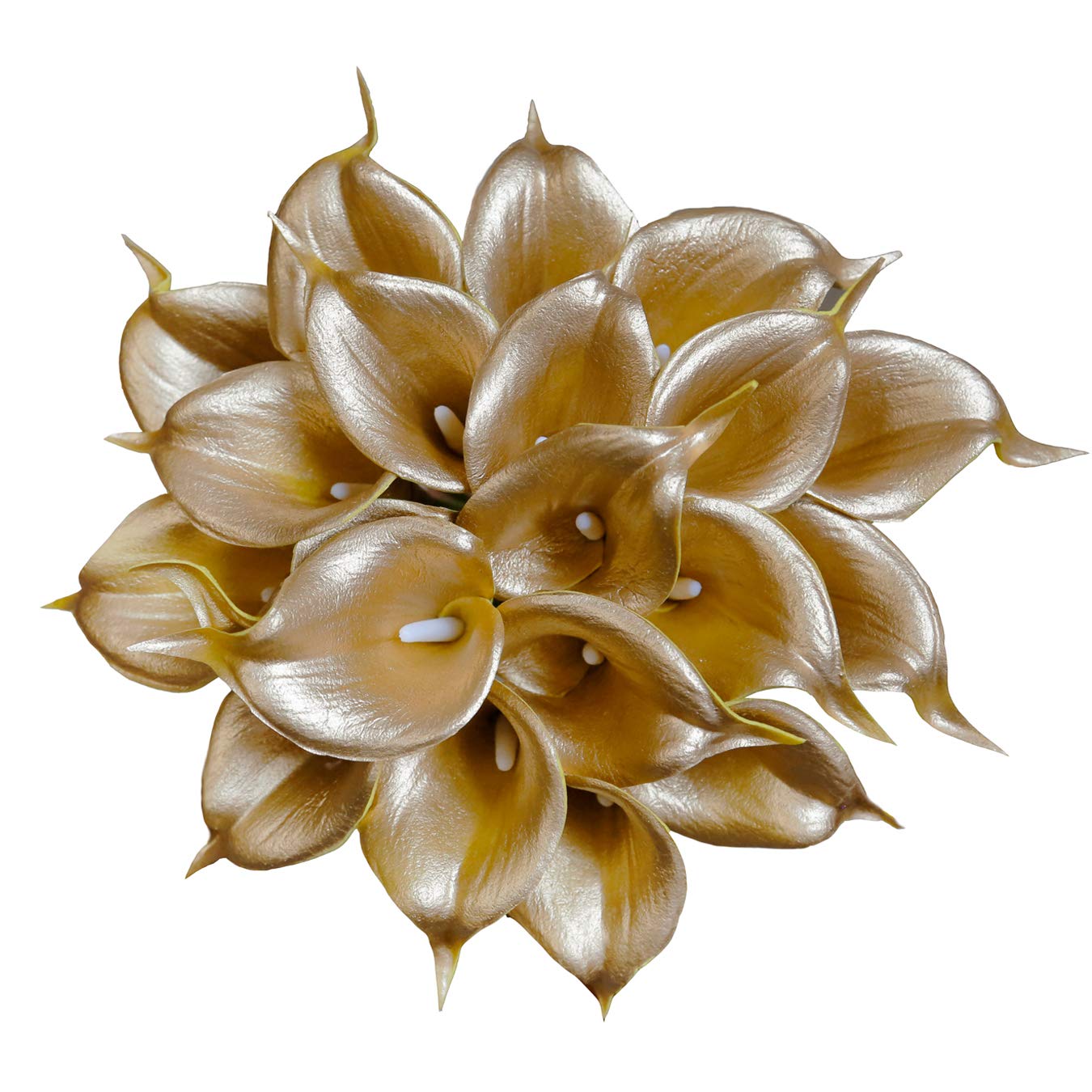 DuHouse Calla Lily Artificial Gold Flowers Wedding Bouquet Artificial Real Touch Latex Flowers Home Wedding Party Decoration 20pcs (18K Gold)