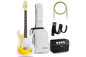 MUSILY MST-1 39 Inch Electric Guitar Kit, Beginner Starter Full Size Solid Body Electric Guitar With HSS Pickups, Gig Bag, Amplifier, Strap, Cable, Picks, String (LemonBurst)