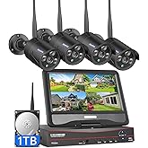 Hiseeu [16CH Expandable] 2.4G/5G Wireless Pro Security Camera System, 10.1" LCD 8MP Monitor, Wired Plug-in Powered 4Pcs 5MP Outdoor Indoor Cameras, One-Way Audio, Waterproof, Motion Detection, 1TB HDD