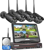 Hiseeu [16CH Expandable] 2.4G/5G Wireless Pro Security Camera System, 10.1" LCD 8MP Monitor, Wired Plug-in Powered 4Pcs 5MP Outdoor Indoor Cameras, One-Way Audio, Waterproof, Motion Detection, 1TB HDD