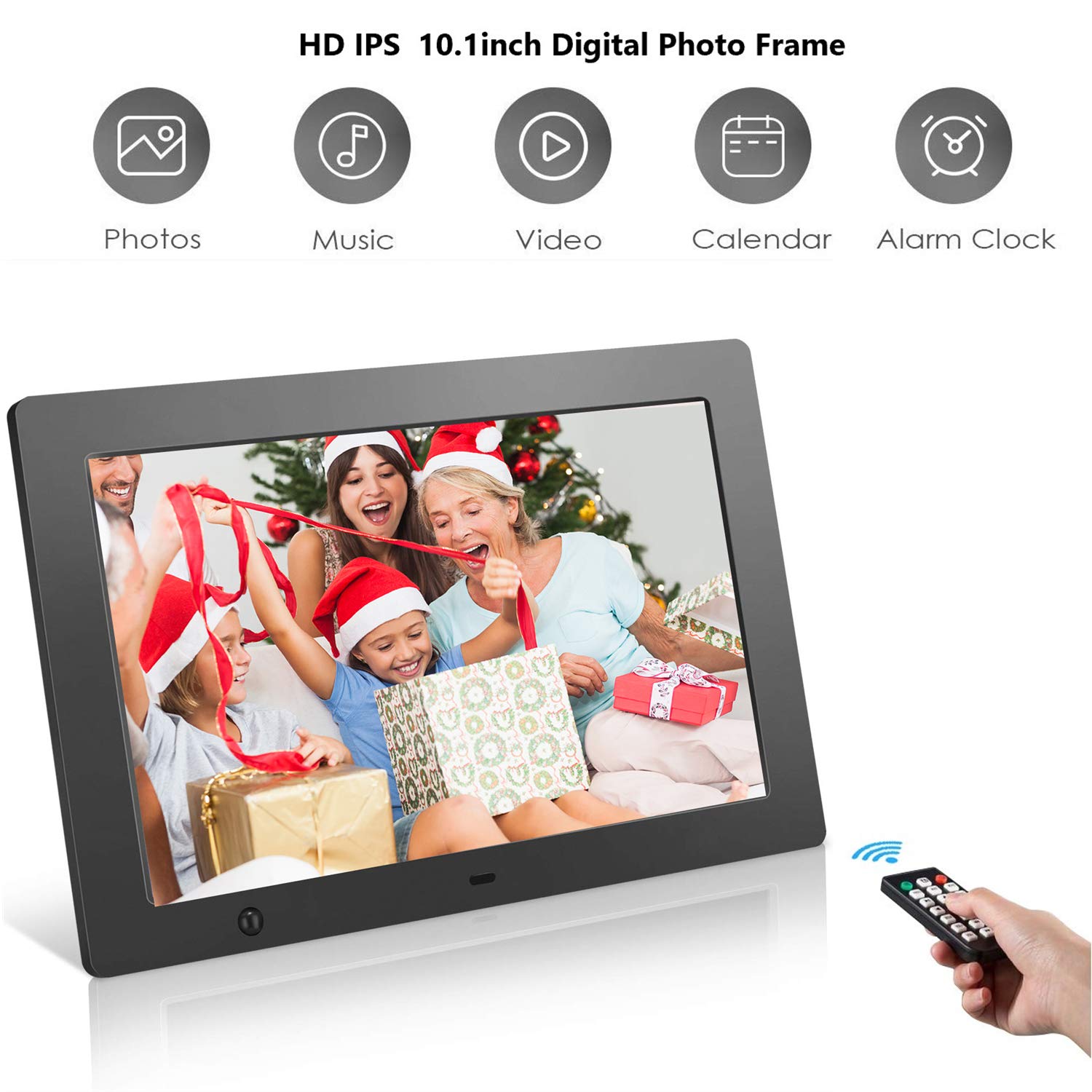 Digital Picture Frame 10.1 in, Digital Photo Frame Video Player with Motion Sensor Smart Electronics Picture Frame High Resolution 1024x768 IPS LCD/1080P 720P /Stereo/MP3/Calendar/Time/Remote Control