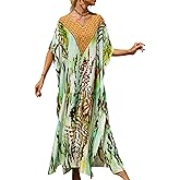 Yanziliu Women's V-Neck Batwing Sleeve Kaftan Dress Lightweight Beach Swimwear Cover Up for Mumu Tropical Vacation