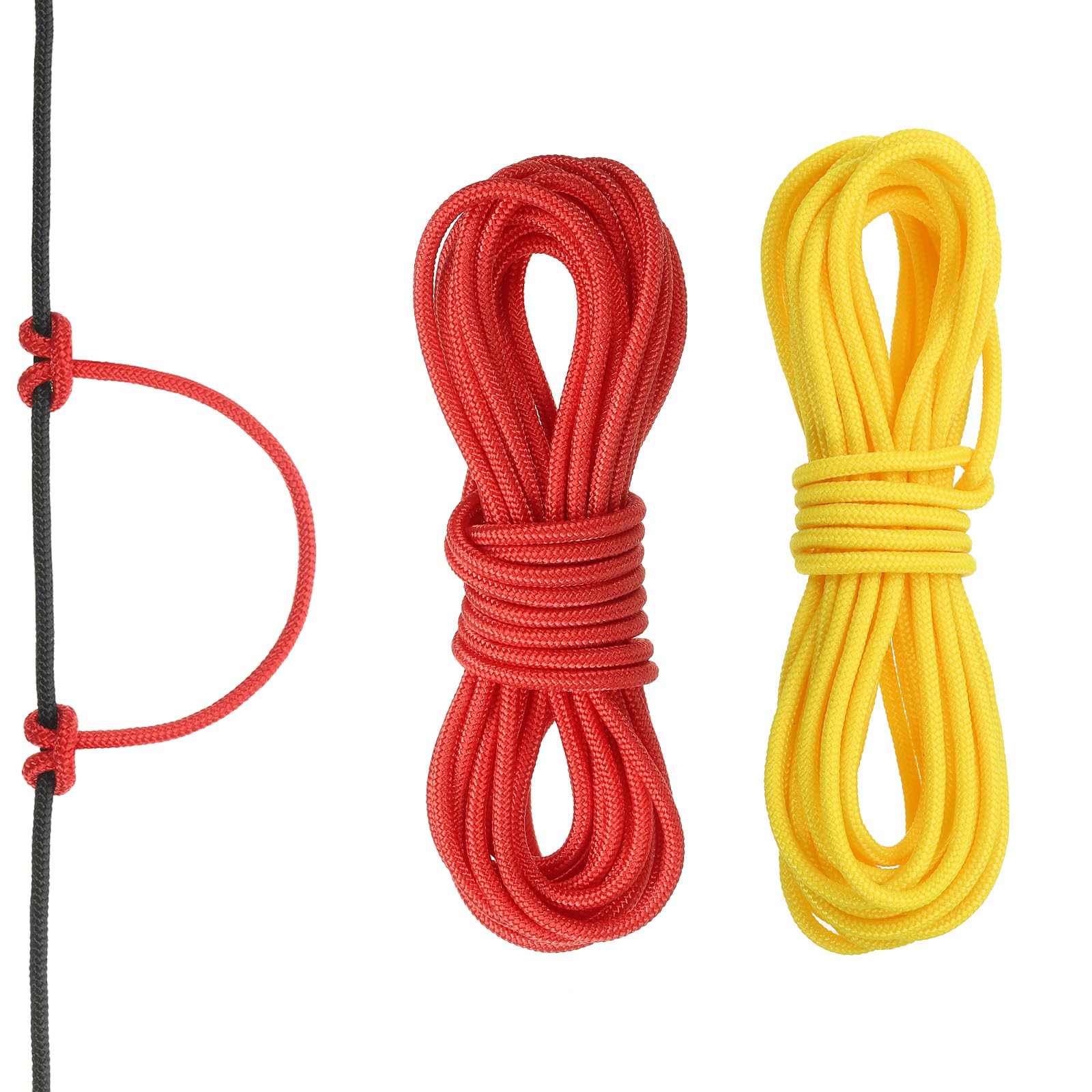 PATIKIL Archery D Loop Rope 3 Meters, 2 Pack Bow D Loop String Release Material Nock Wire Nocking Loop Buckle Ring for Compound Bowstring, Yellow Red
