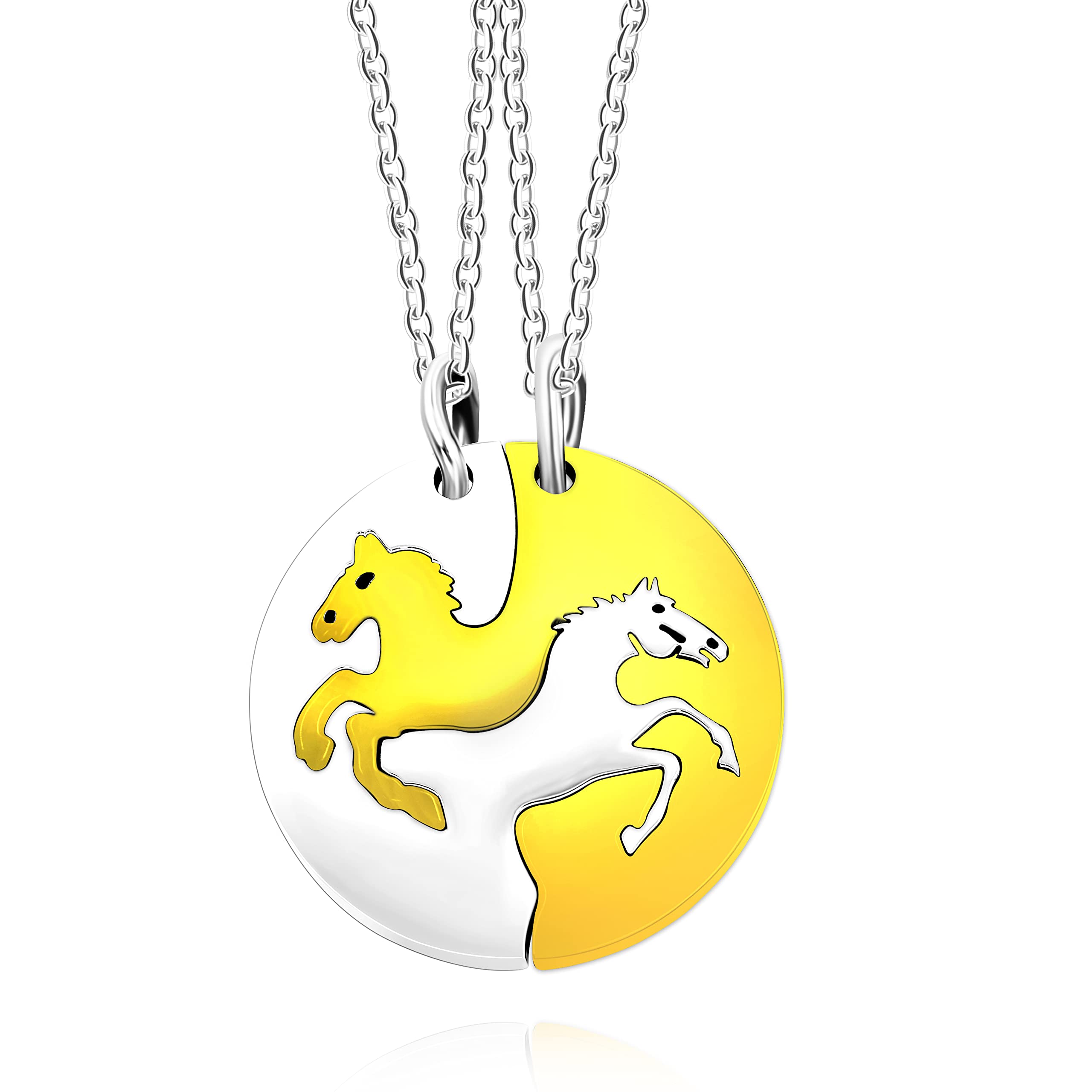 Uloveido Stainless Steel Yin Yang Horse Necklaces Puzzle Matching Round Pendant for Couples (White and Gold)