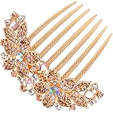 Sankuwen Women Rhinestone Inlaid Flower Hair Comb Hairpin Barrette Accessory,Also Perfect Mother's Day Gifts for Mom (Champagne)