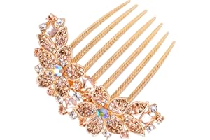 Sankuwen Women Rhinestone Inlaid Flower Hair Comb Hairpin Barrette Accessory,Also Perfect Mother's Day Gifts for Mom (Champagne)