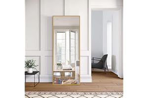 NeuType Full Length Mirror, Aluminum Alloy Thin Frame, 64"x21" Gold, Wall Mirror Dressing Mirror, Hanging or Leaning Against Wall, Bedroom Mirror, Floor Mirror, Full Body Mirror, with Stand