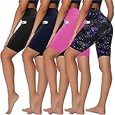 4 Pack Biker Shorts for Women - 8” High Waist Tummy Control Summer Workout Shorts for Running Yoga Athletic