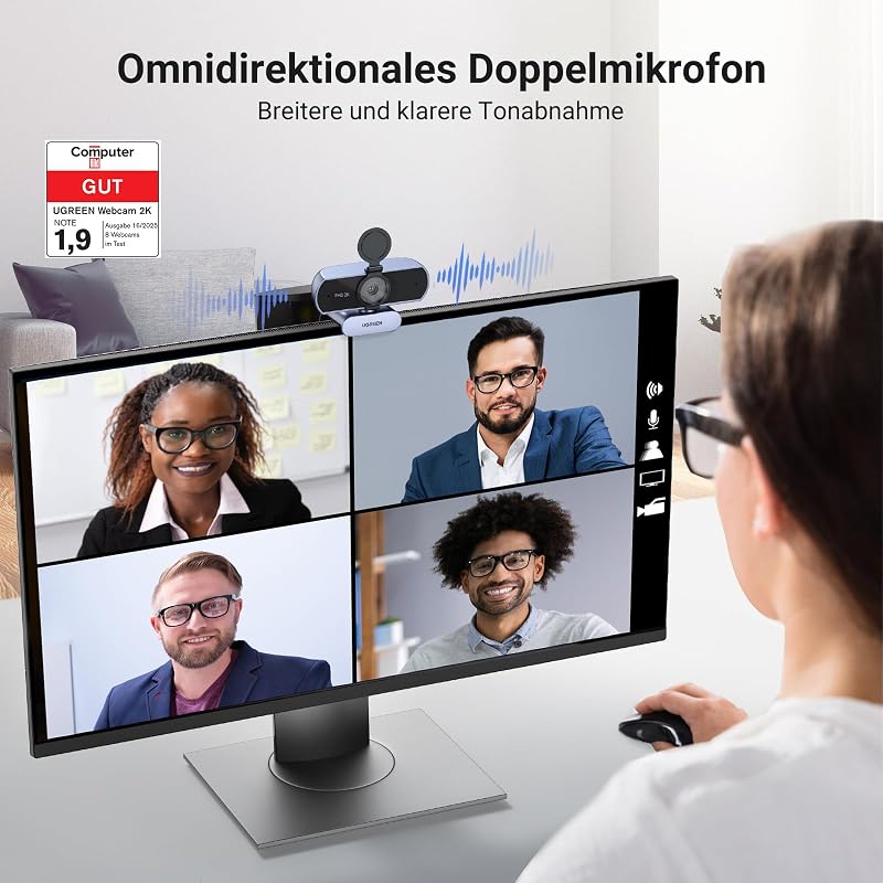 FineCam Lite 2K, Autofokus, Zwei Mikrofone, mit Objektivdeckel