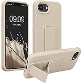 kwmobile Case Compatible with Apple iPhone 16e - Case with Hand Strap and Stand Soft TPU Silicone Coating - Cream