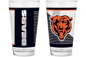 Rico Industries NFL Football Main 16 oz Pint Glasses with Digitally Printed Logo, Practical Set of 2 Classic Drinking Glasses, Dishwasher Safe