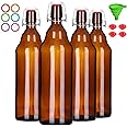 BIGIVACA 4 Pack 32 oz Amber Swing Top Glass Bottles, Flip Top Beer Brewing Bottle with Airtight Stopper for Fermentation, Kom