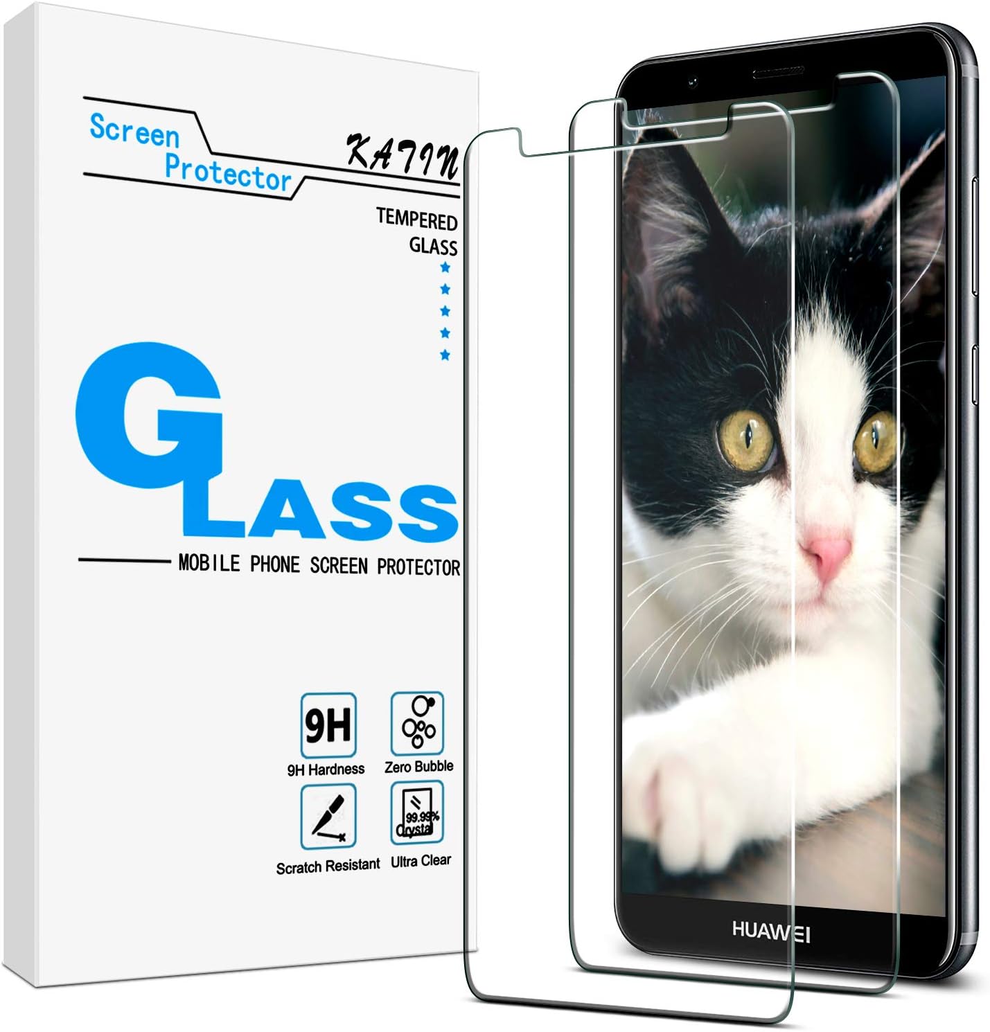 KATIN Huawei Mate SE Screen Protector - [2-Pack] Tempered Glass for Huawei Mate SE/Honor 7X Screen Protector Bubble Free, Easy to Install