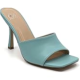 Soda Women's Square Toe Heel Sandals Slip On Mule Stiletto Heel Sandals