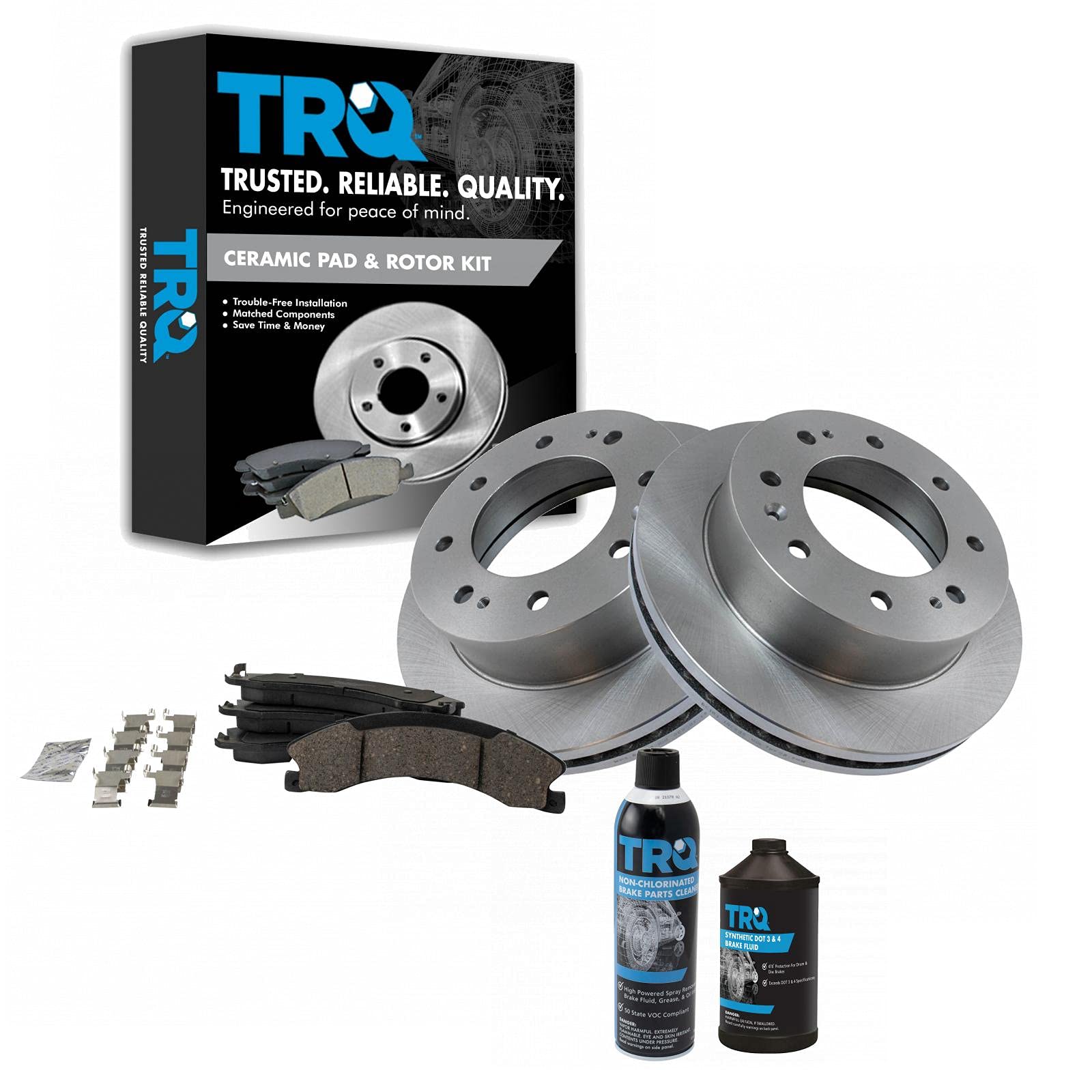 TRQ Front Brake Pad & Rotor Kit Ceramic Compatible with 2016-2019 Chevrolet Suburban 3500 HD Image