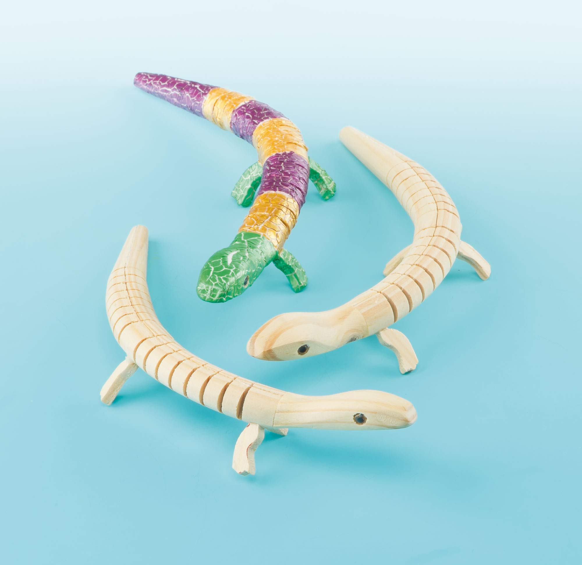 Baker Ross EF609 Flexible Wooden Lizards Craft Project — Ideal for Kids' Arts and Crafts, Gifts, Keepsakes and More (Pack of 3), 22 cm Long