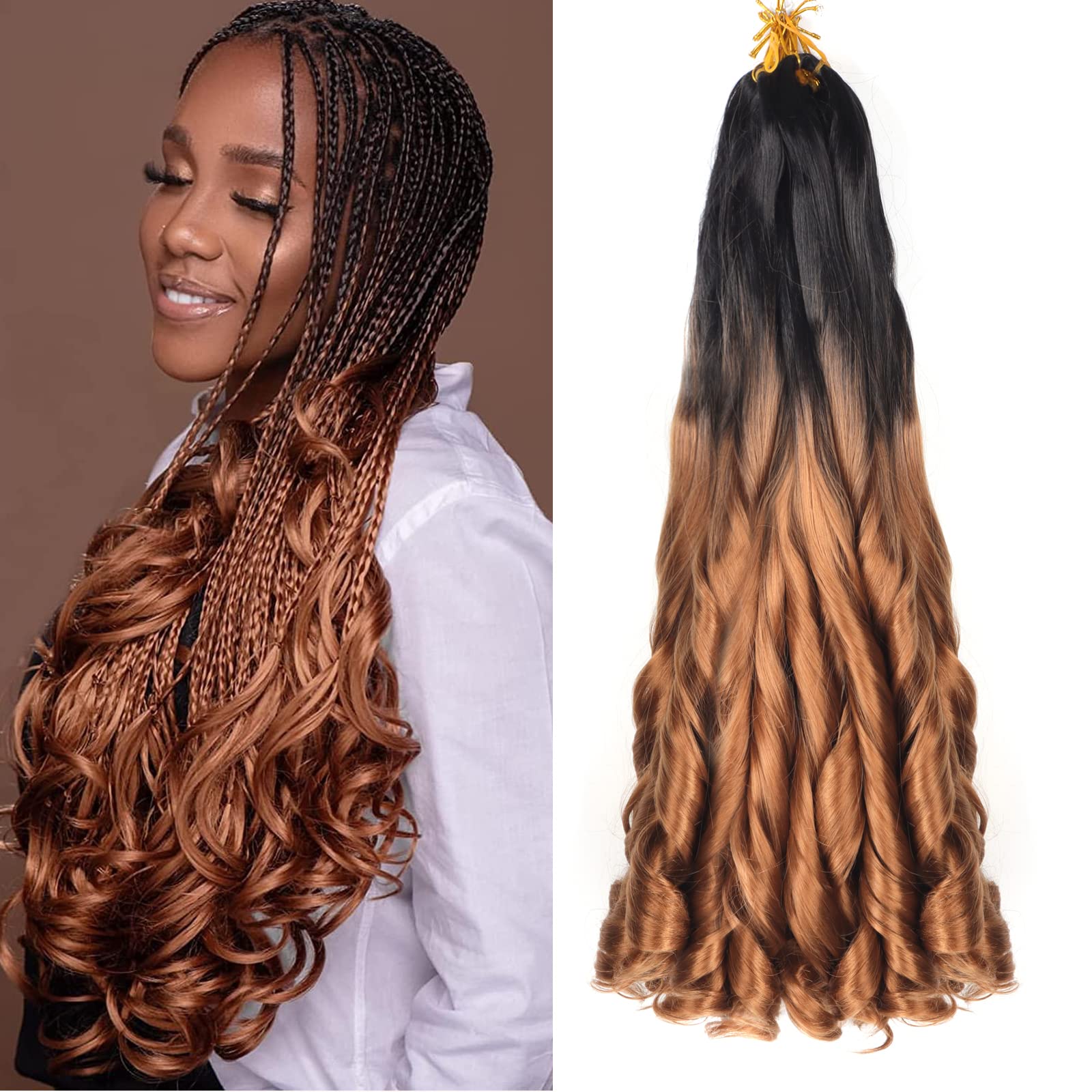 French Curly Braiding Hair 22 Inch 8Pack/lot Loose Wavy Spiral Curl Braids Crochet Hair Deep Wave Synthetic Extensions Pre Stretched Bouncy Braiding Hair(1B/30) โ image 1
