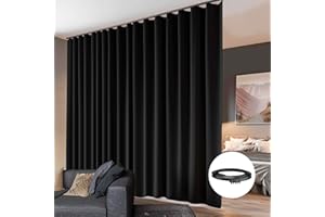HOEFLIFE Room Divider Curtains Flexible Ceiling Tracks set Curtain track Ceiling Mount Blackout Curtain for Living Room Bedroom Ceiling Curtain Rod Privacy Dividers Panels W100 x H84 Black Drape & Black rail