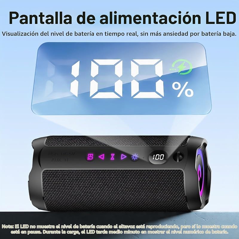 Altavoz Bluetooth Portátil 25W, Potente Altavoz Bluetooth, Altavoces Graves Duales, 25H Reproducción, IPX7, RGB, Emparejamiento TWS, AUX, TF, USB, Ideal Para Actividades Aire Libre, Fiestas,Viajes.