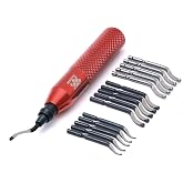 AFA Tooling Deburring Tool, 16 HSS Blades, Red CNC Anodized Aluminum Handle | Built for 3D printing, metal, PVC, copper, resin and plastic; fitted case; 360-degree rotation cleans deep and cross holes