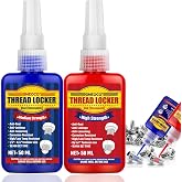 Thread Lock Blue and Red, Threadlocker Medium and Strong Strength, Thread Locker for Nuts, Bolts, Fasteners and Metals, Anaerobic Curing Screw Glue to Prevent Loosening (Blue and Red)