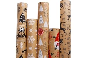 CCINEE Christmas Wrapping Paper Roll,9.84ft x 17in Kraft Christmas Wrapping Paper Snowflake Xmas Wrap Paper Rolls for Christm