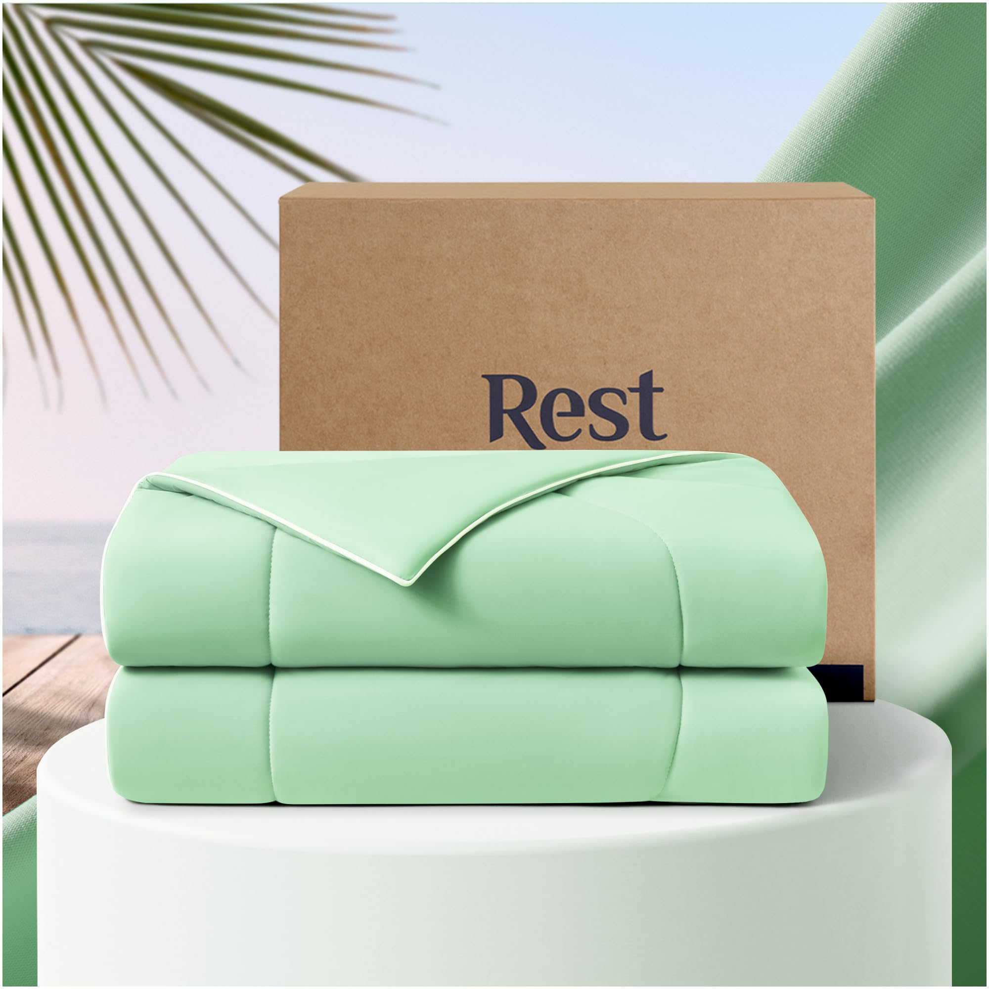 Photo 1 of REST® Evercool® Cooling Comforter Full/Queen Blanket for Hot Sleepers, Summer Bedding to Keep Cool for Night Sweats, Breathable All-Season Lightweight Blanket, 90"x90" Inches, Mint Green