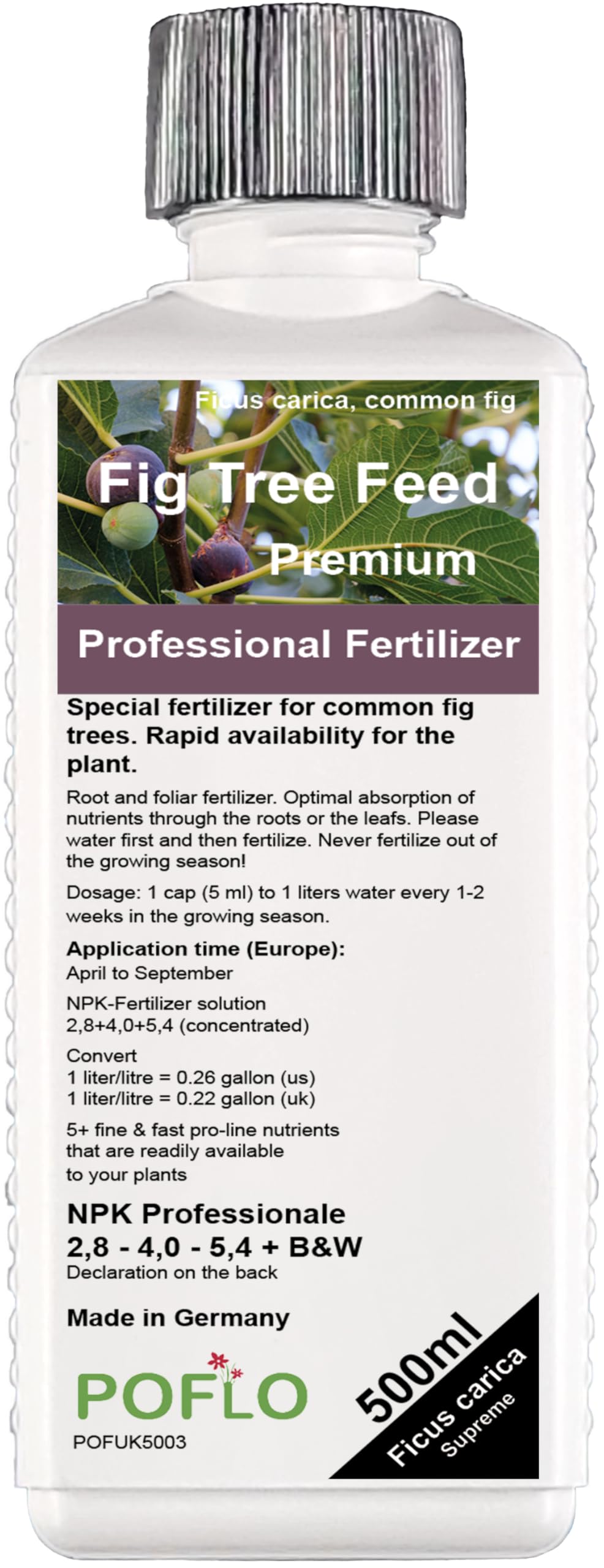 POFLO Fig tree Liquid Fertilizer NPK for Common fig, Ficus carica, Mountain Fig, Rock Fig (500ml)