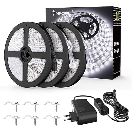 Onforu 15M LED Streifen mit Netzteil | IP65 Wasserdicht LED Strip 450 LEDs Lichtband mit AN/AUS-Schalter | Selbstklebend LED 