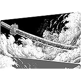 Japanese Samurai Sword Extended Mouse Pad, Black and White Anime Extended Gaming Mouse Pad Mat with Stitched Edge Non-Slip Base Big Mouse Pad, Office Computer Keyboard Laptop Home, 31.5”x11.8”
