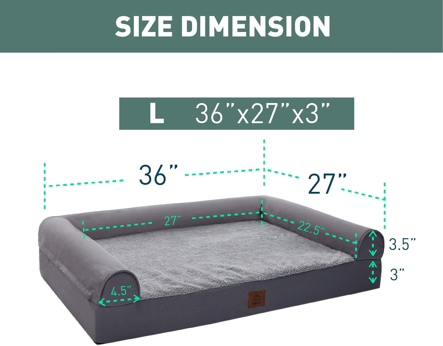 Eterish Large Orthopedic Dog Bed for Medium, Large Dogs up to 75 lbs, 3 inches Thick Egg-Crate Foam Bolster Dog Sofa Couch Bed with Removable Cover, Pet Bed Machine Washable, Grey : Kitchen & Dining