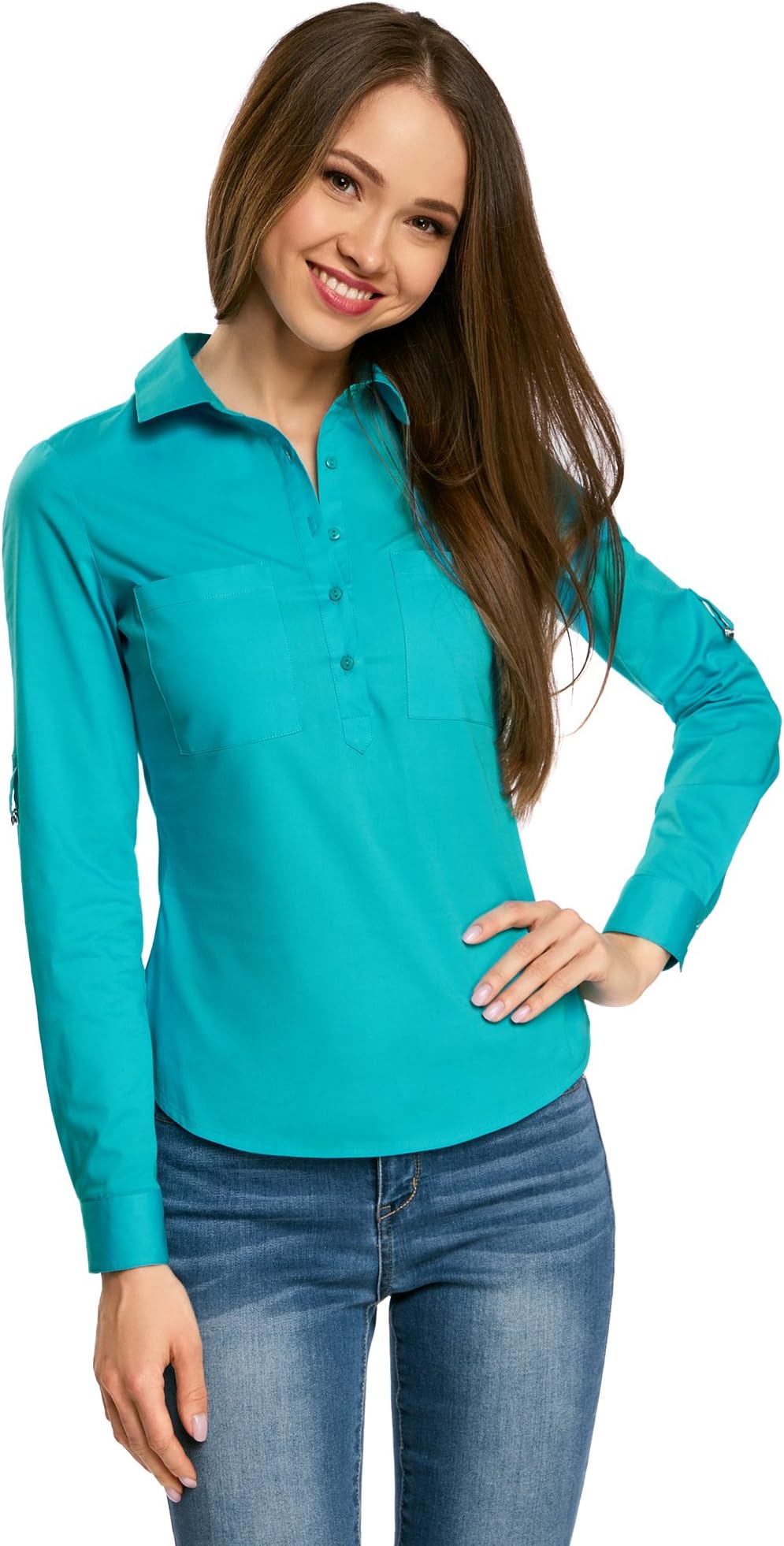 oodji Ultra Women's Basic Shirt with Chest Pockets