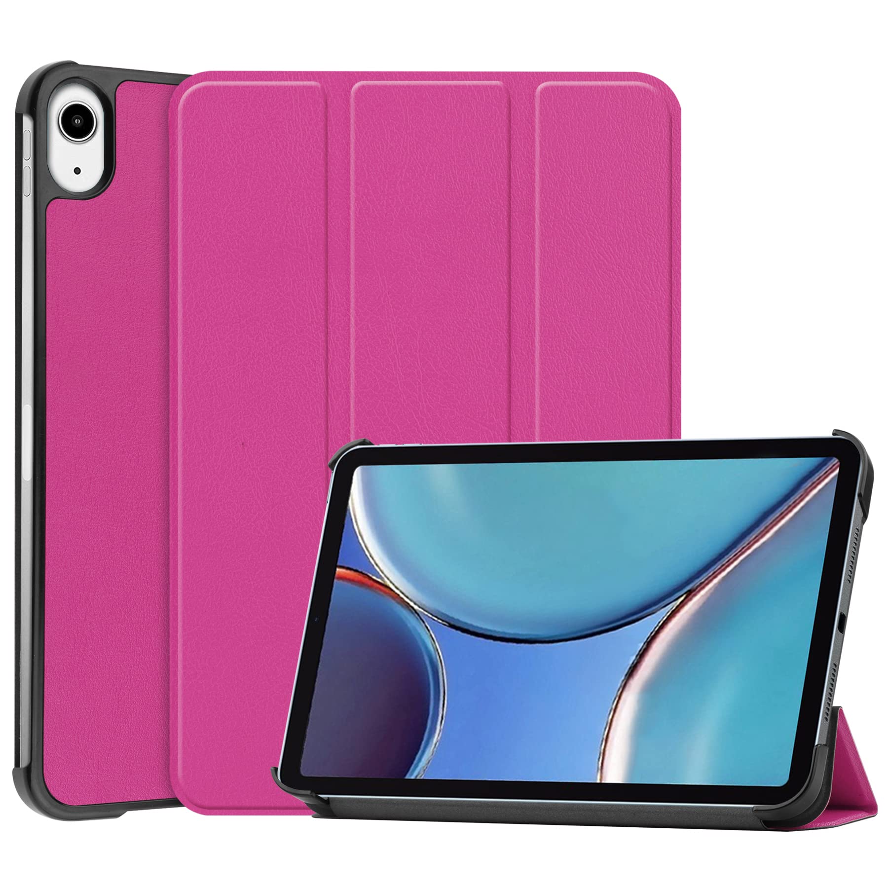 iCatchy Case for iPad mini (A17 Pro, 2024 Model, 7th Generation) / mini 6 (2021 Model, 6th Generation) Leather Wallet Durable Protective Smart Auto Wake/Sleep (Pink)