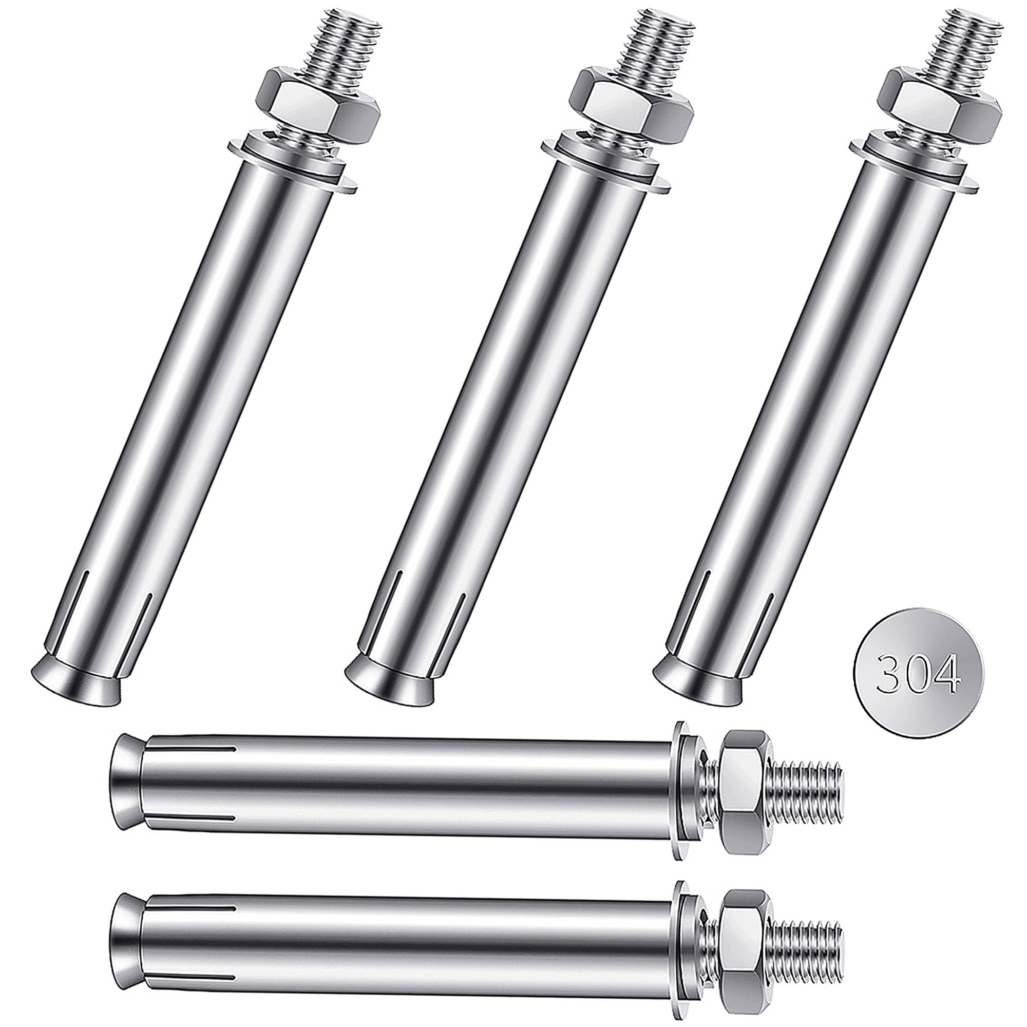 5 Pcs M10x100mm Expansion Screw Bolts Hex Nut Expansion Sleeve Anchor Bolt Heavy Duty Fixing Anchors,304 Stainless Steel Anchor Expansion Bolt Screws Nuts