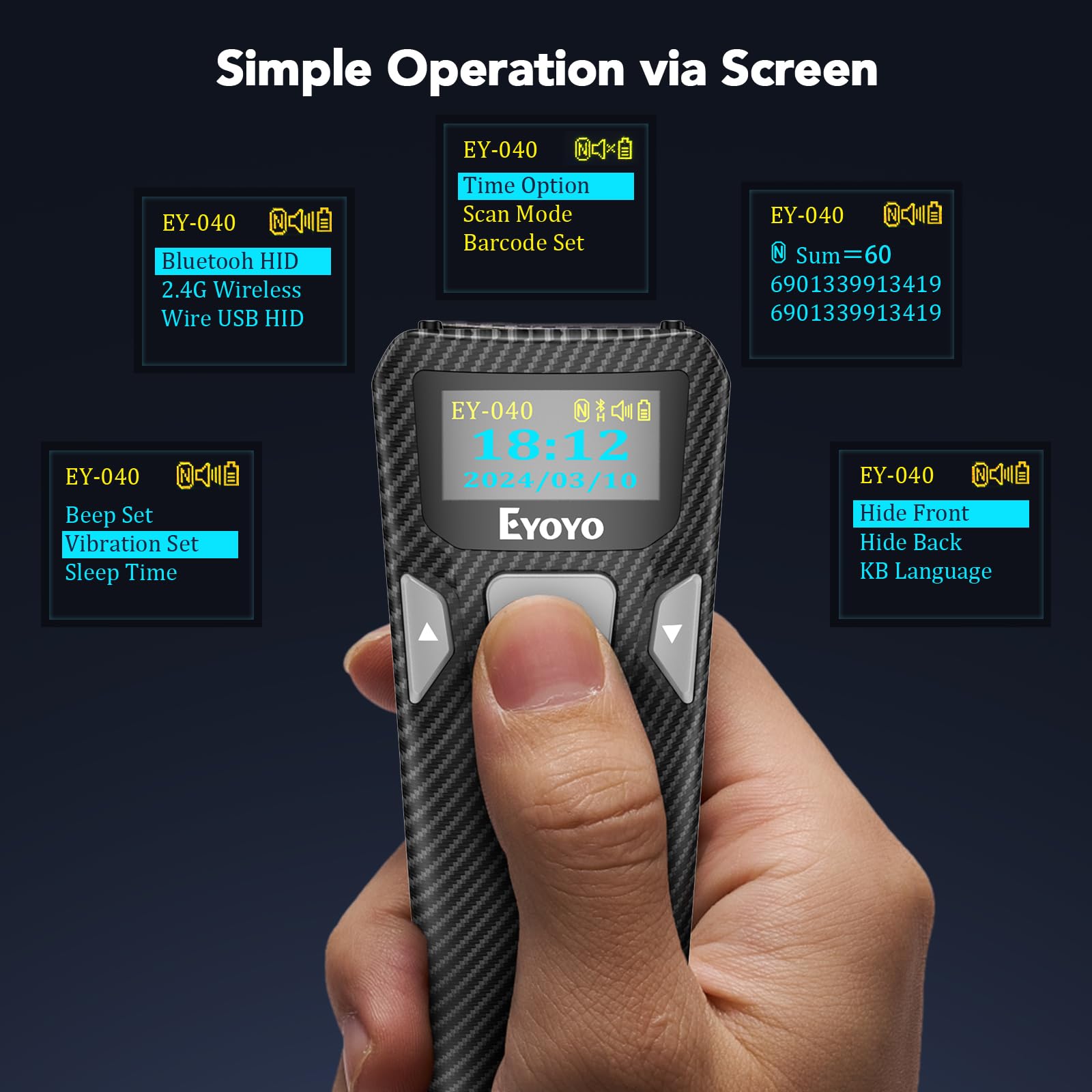 Eyoyo Mini Bluetooth Barcode Scanner: Portable 1D&2D QR Code Scanner with Digital Display for Library Book, Retail Store, Warehouse - Wireless & USB Wired Bar Code Reader for Android Phone PC Laptop