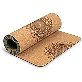 Workout Mat with Carrying Strap - 6mm Thick Cork Yoga Mat (72” x 24”) - Non-Slip Cork Mat for Home, Gym, Fitness & Hot Yoga -