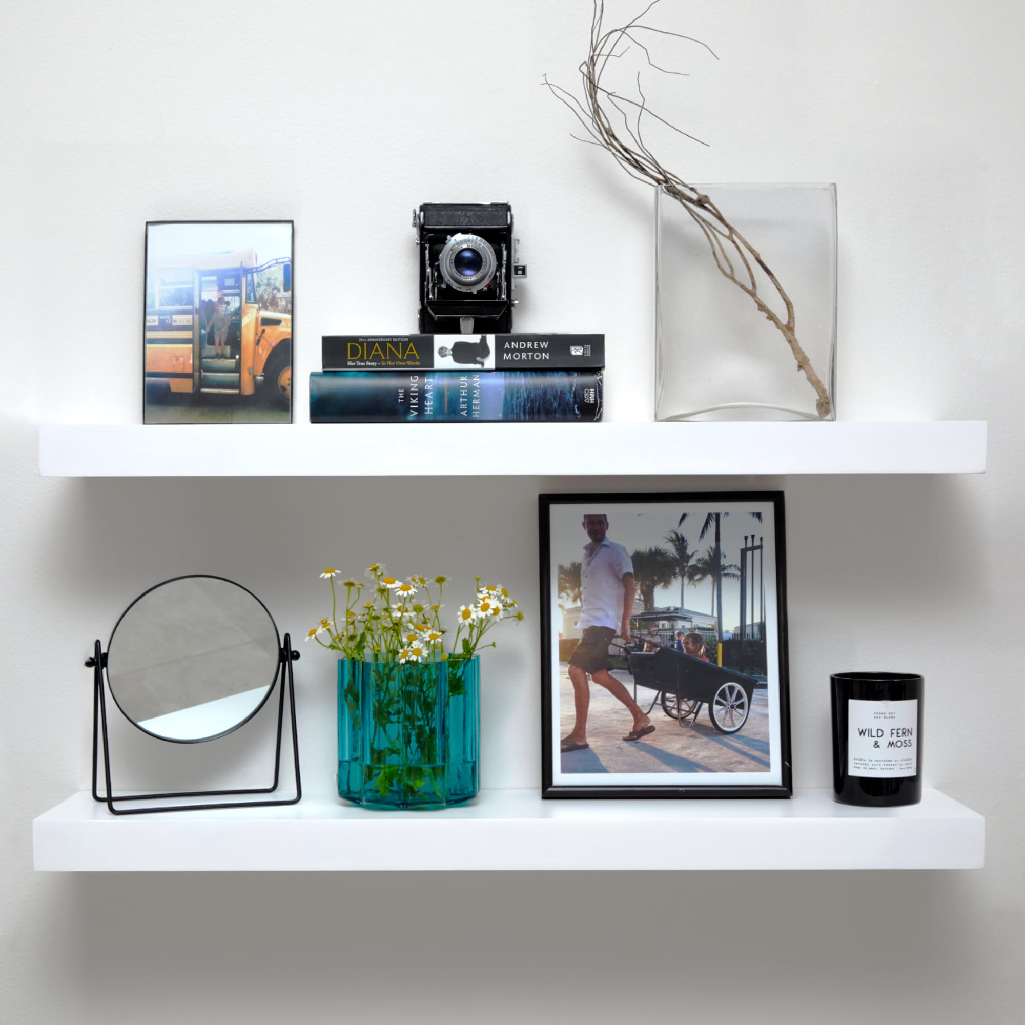 Photo 1 of Homeforia White Floating Shelves 30 inch, High End Solid Real Wood 30inch Floating Shelf for Wall Mounted, White Wooden 30in Long Floating Shelves, Heavy Duty Bracket, 30 X 6.5 X 1.75 inches, Set of 2